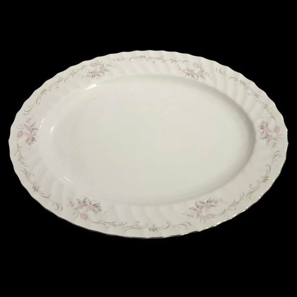 Gold Standard Japan Porcelain China Serving Platter Pink Floral Silver Trim 14" - Picture 1 of 3